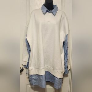 Maniere De Voir White and Blue Layered Dress Size 10 EUC